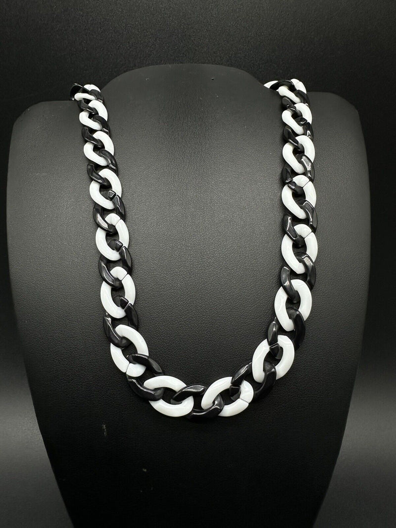 Acrylic Curb Link Necklace White and Black 18”