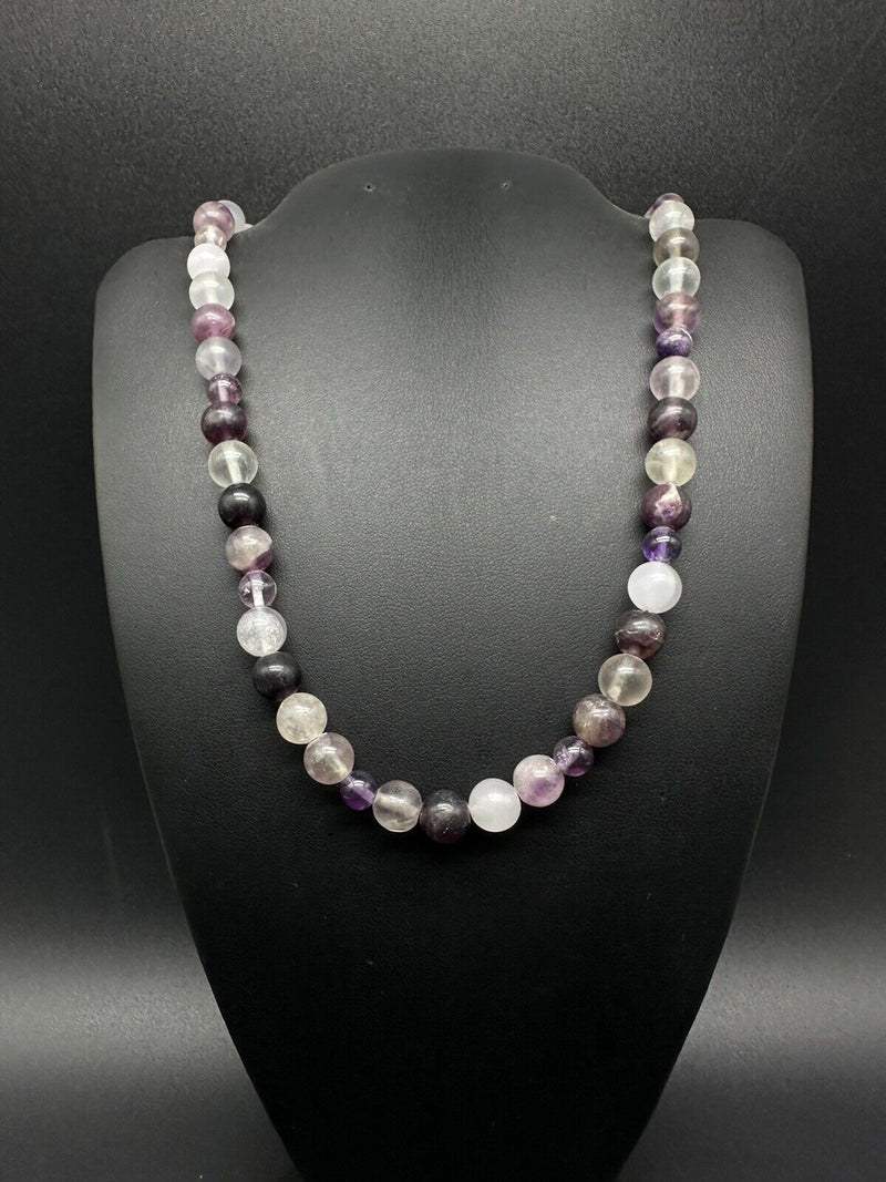 Vtg Amethyst Graduated Quartz 8MM Round Bead Necklace 18”