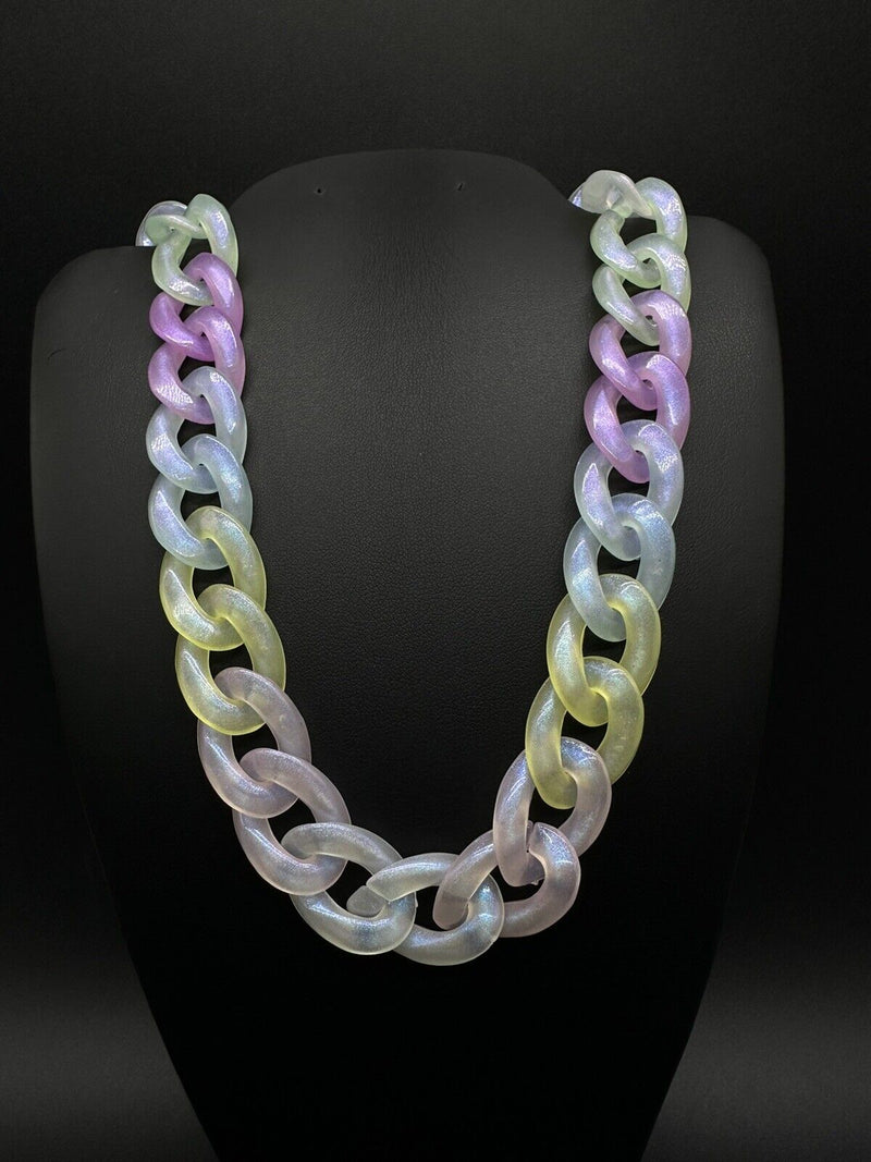 Curb Link Acrylic Translucent Chain Statement Necklace 32”