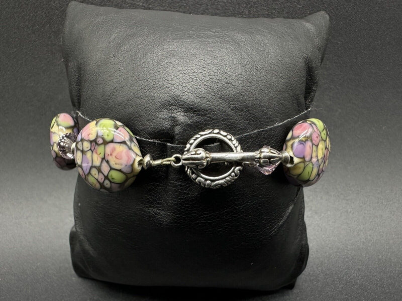 Art Glass Enamel Bead Bracelet 7"~ Beautiful