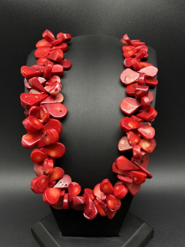 VINTAGE RED TEARDROP CORAL  Chunky SILVER CLASP NECKLACE 19” 192Gs