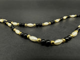 Fabulous Vintage Gold Tone Fresh Water Pearls & Black Onyx Necklace 12