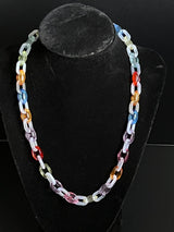 Rainbow Transparent Unisex Acrylic Cable Chain Link Necklace 15-22" Long 9mm