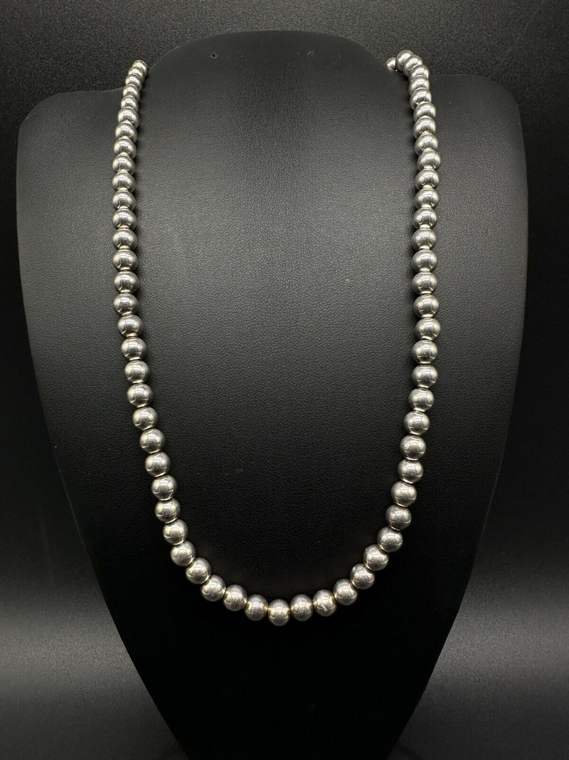 Navajo Pearl Beads 6 mm Sterling Silver Necklace Length 18"  For Women