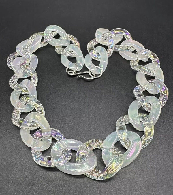 Curb Link Acrylic Translucent Chain Statement Necklace 16”