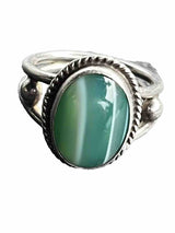 Green Agate Banded Sterling Silver rings size 5.75