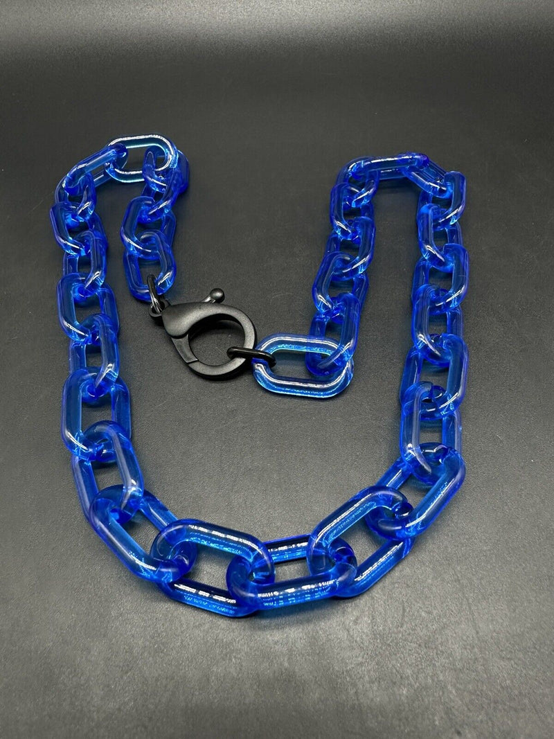 Blue Translucent Unisex Cable Link Acrylic Chain Link Necklace 22”