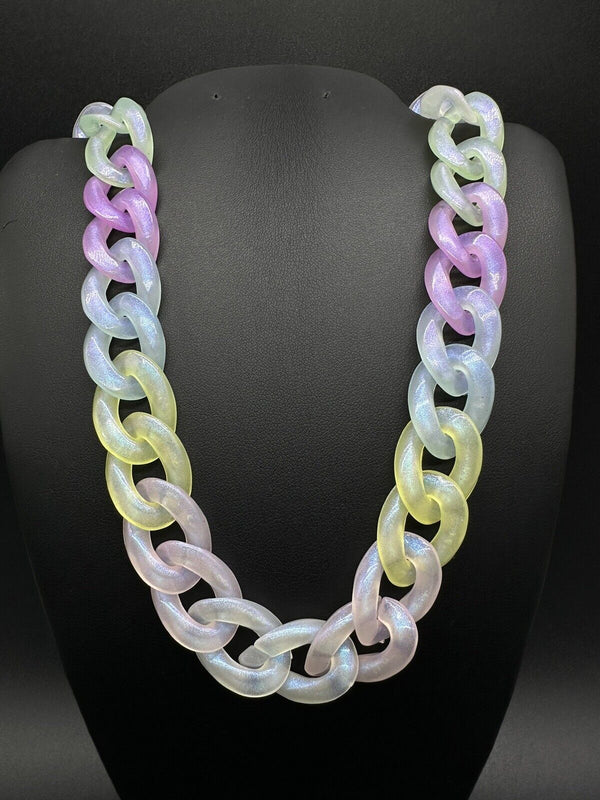 Curb Link Acrylic Translucent Chain Statement Necklace 32”