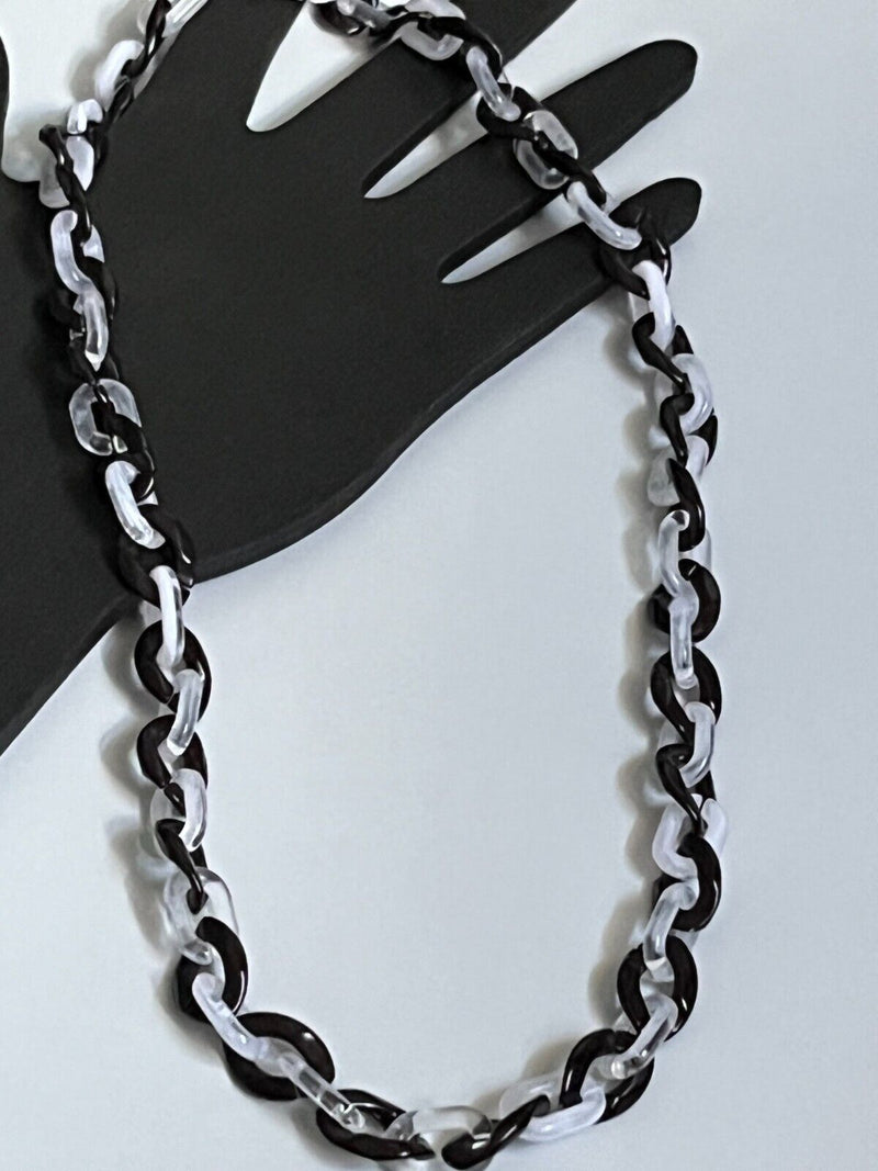 Black Clear Transparent Unisex Acrylic Cable Chain Link Necklace 15-22” Long~9mm