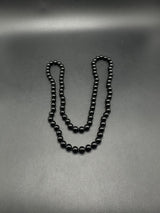 Vintage  BLACK Tourmaline Gemstone Knotted BEAD NECKLACE 29"