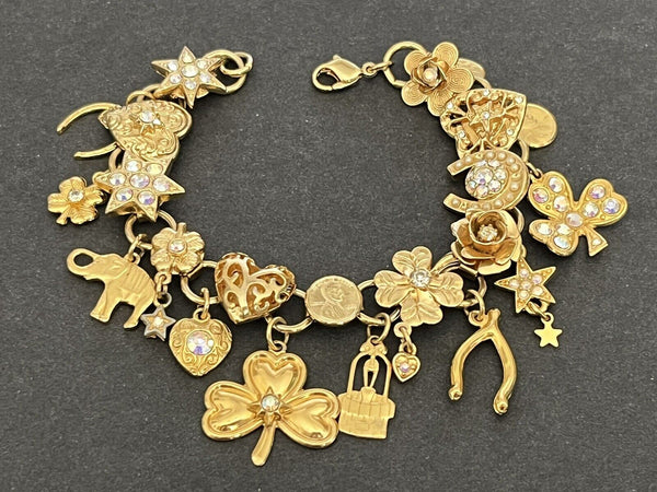 Vintage Kirks Folly LUCKY CHARM Bracelet Gold Tone~Excellent Condition 7.5" long