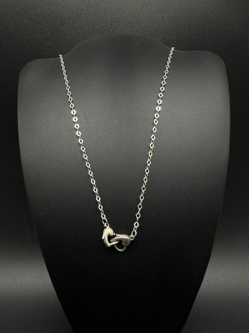 Double Heart Linked Necklace 925 Silver Adjustable Length 19”