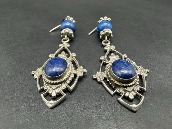 Ethnic Sterling Silver Lapis Lazuli Bead Earrings