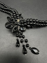 Vintage 925 Soms Beautiful Black Faceted Gemstone Necklace 17” ~Rare!