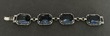 Vintage Blue Glass Stone Link  Panels Rectangle Bracelet 7.5”