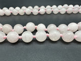 Natural Pink Rose Quartz Round Knotted Beads Necklace 56” Long