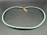 Woven Leather Turquoise Gold Tone Barse Necklace 20”