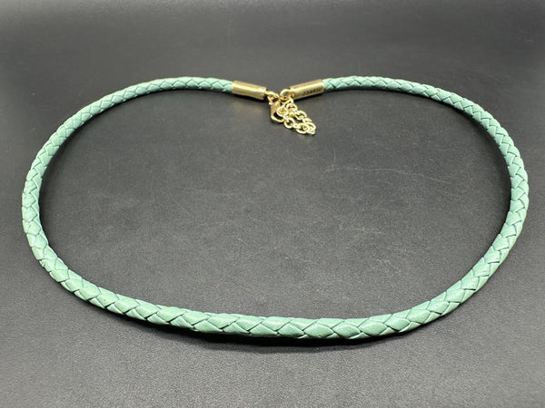 Woven Leather Turquoise Gold Tone Barse Necklace 20”