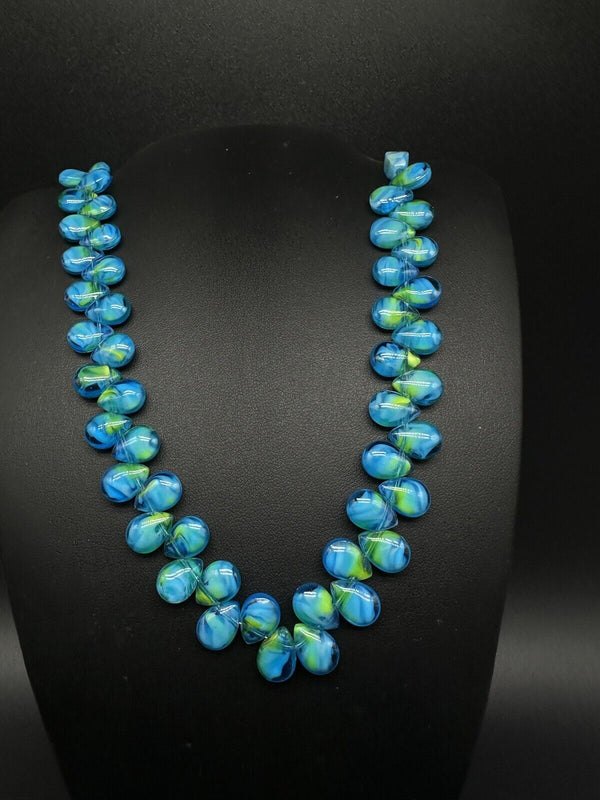 Aqua Czech Glass Teardrop Bead Necklace 18” Long