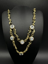 Vtg Bezel Set Crystal Rhinestone Gold Tone Necklace 20”