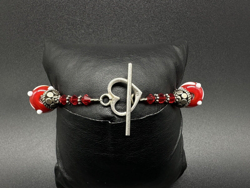 VINTAGE LAMPWORK GLASS BEAD Sterling Silver BRACELET 6.5”