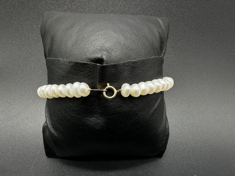 10k Gold Clasp Genuine Button Pearl Bracelet 7" Bracelet