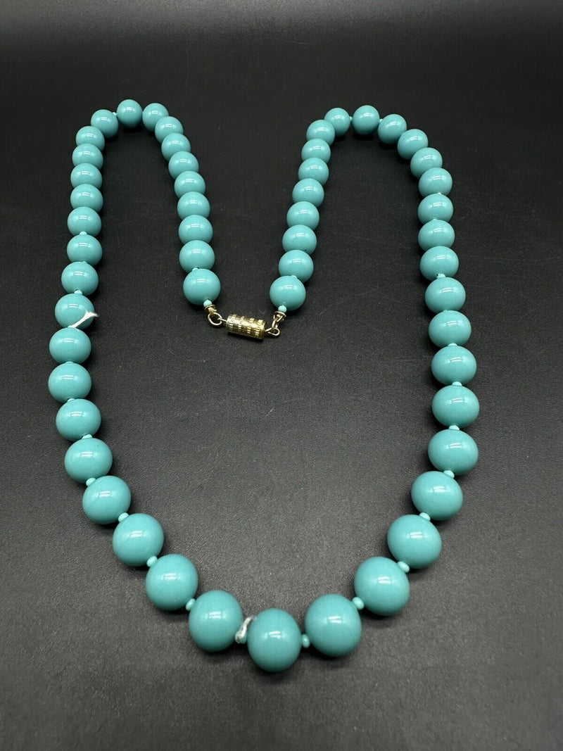 Vintage Turquoise Blue Japanese Glass 10 mm Beads Long Necklace 24”