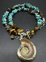 Turquoise Necklace natural shell pendant 20” 43Gs