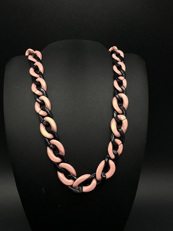 Acrylic Curb Link Necklace Pink and Black 18”