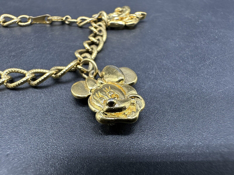 Disney Bracelet Character Charm Gold Tone Mickey Mini Donald Goofy Pluto 20Gs