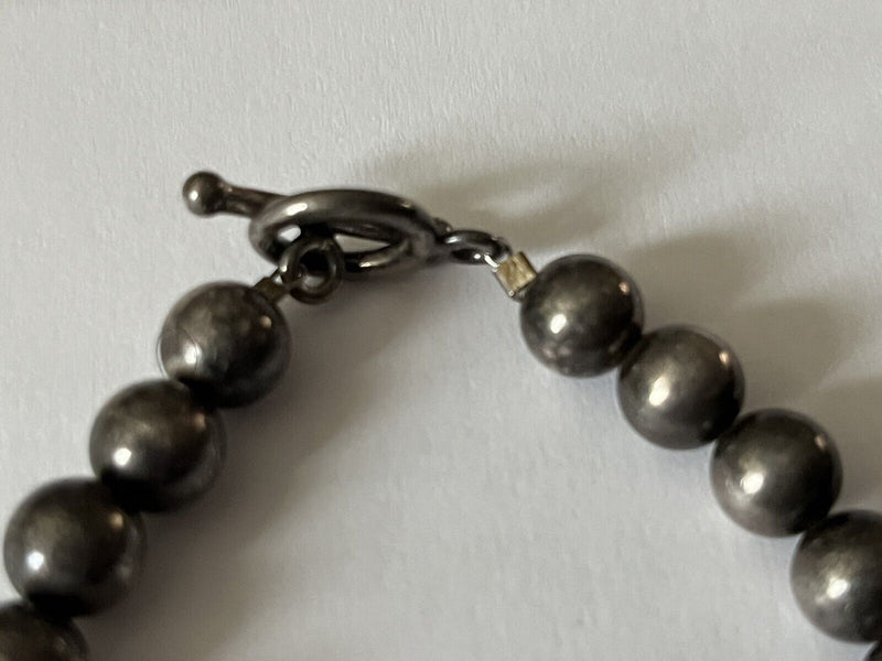 Sterling Silver Oxidized Ball Bead 8mm Bracelet 6.5” Long