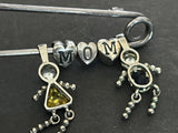 Vintage Large Sterling Silver Mom Charm Brooch~925 Safety Pin Dangle Kids Charms