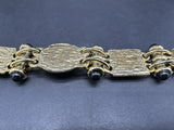 Vintage Chunky Gold Tone Bracelet With Black Stones Costume Jewelry 8”