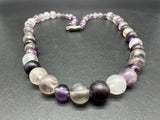 Vtg Amethyst Graduated Quartz 8MM Round Bead Necklace 18”