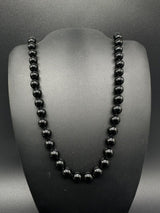 Vintage  BLACK Tourmaline Gemstone Knotted BEAD NECKLACE 29"