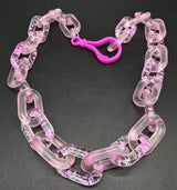 Pink Translucent Cable Link Frosted Acrylic Chain Link Necklace 20”~Cute!!!