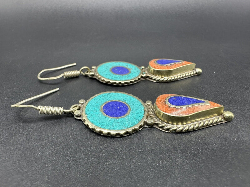 Tibetain Turquoise Coral Lapis lazuli Jewelry Nepali Earrings