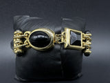 Vintage Chunky Gold Tone Bracelet With Black Stones Costume Jewelry 8”