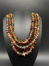 Sterling Silver 3Strnd Amber & Turquoise Necklace 20”