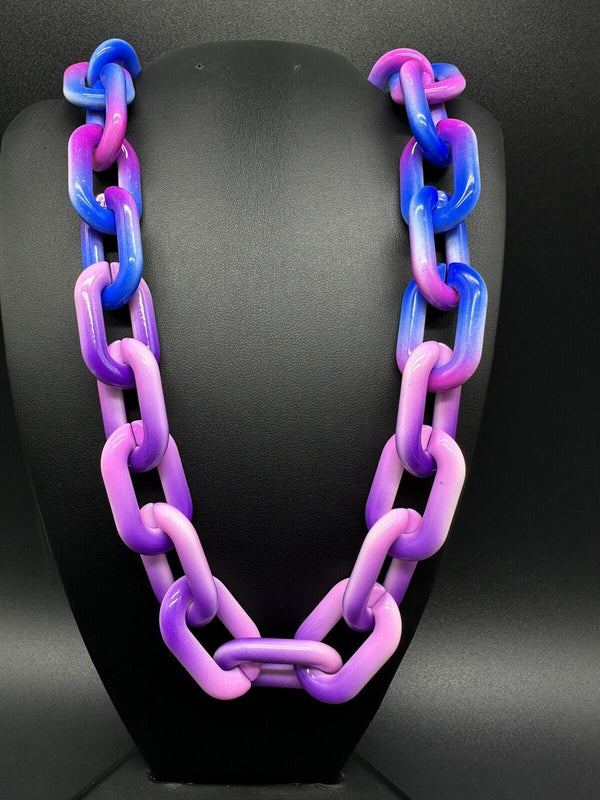 Blue & Purple Ombré Cable Link Acrylic Chain Link Necklace 20”