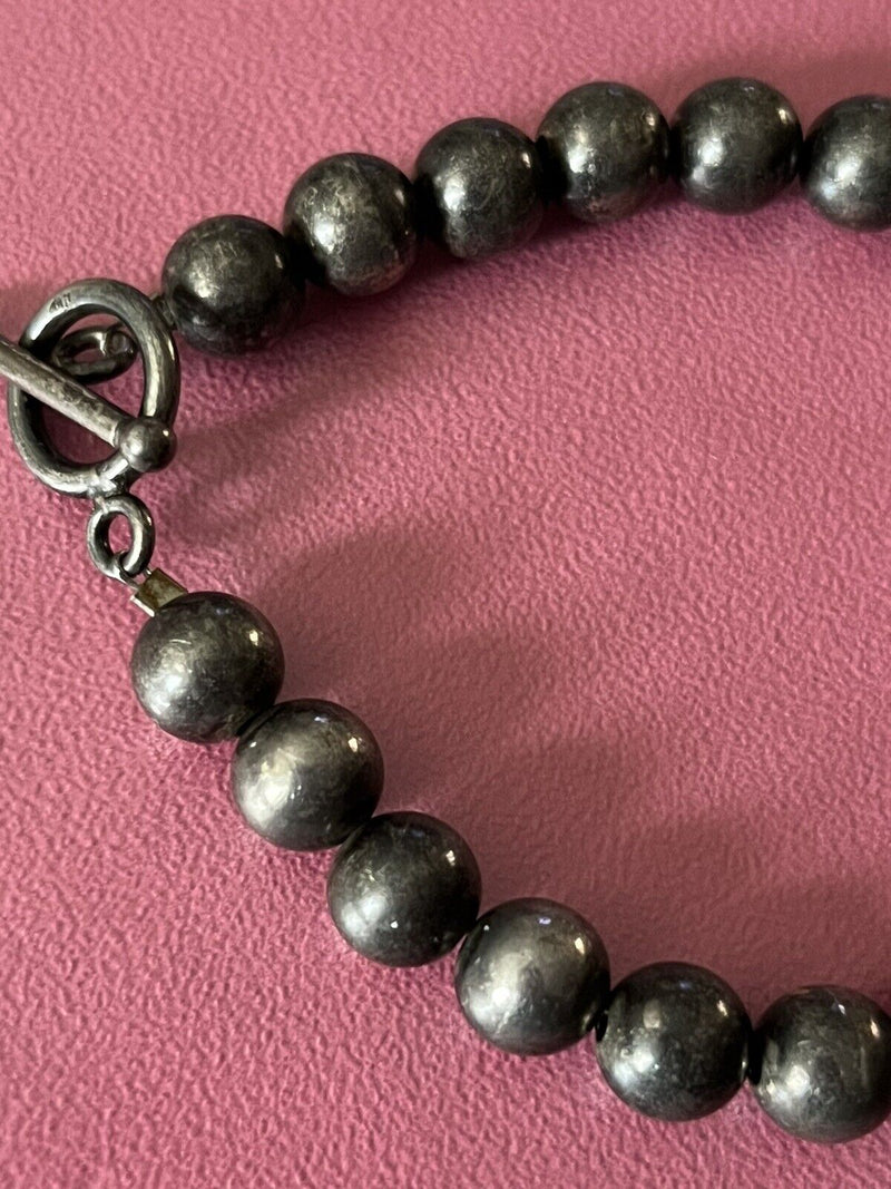 Sterling Silver Oxidized Ball Bead 8mm Bracelet 6.5” Long