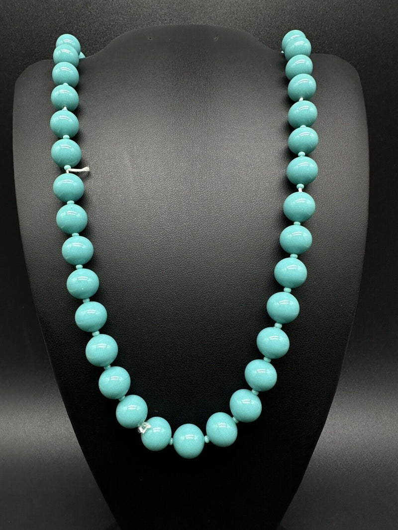 Vintage Turquoise Blue Japanese Glass 10 mm Beads Long Necklace 24”