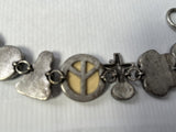 Vintage Carved Stone Link Bracelet w/Buddha Flower, Scarab, Turtle, Kachina 7”