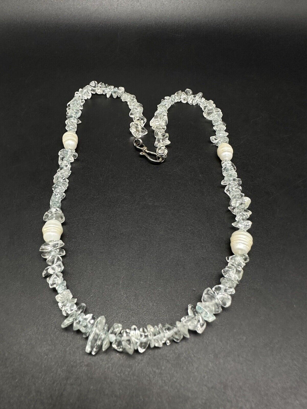 Vintage Crystal Rock Genuine Baroque Pearl Sterling Silver Necklace 19”