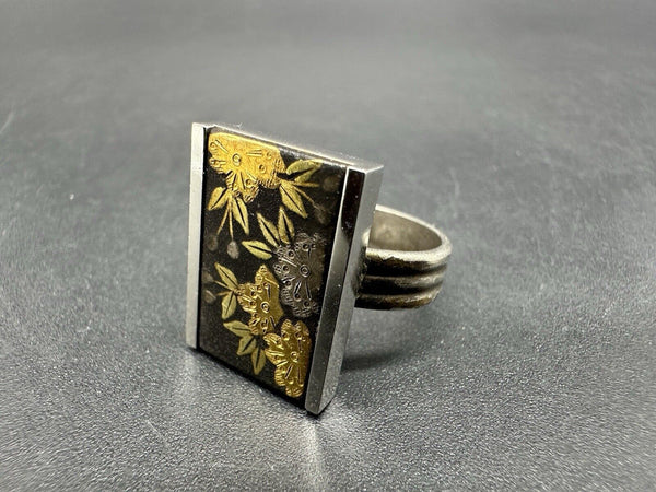 Sterling Silver Black Floral Statement  Ring Sz 7 8Gs