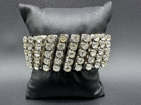 Vintage Rhinestone Accordion Stretch Expandable Bracelet 6”