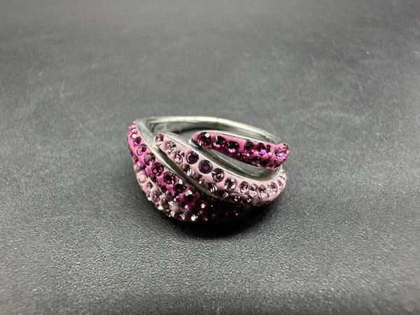 2 Tone PINK Pave CRYSTAL 925 Sterling Silver RING - 7