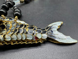 Unique Cloisonné  Enamel Fish Stone Necklace Artisan 18”