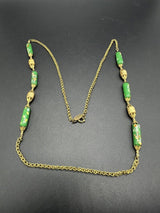 Vtge MIRIAM HASKELL Poured Green Glass Beads FLAPPER Chain NECKLACE 31”