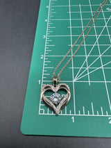 925 SUN sterling silver  Rose Gold Plated heart CZ pendant w/925 necklace 17”